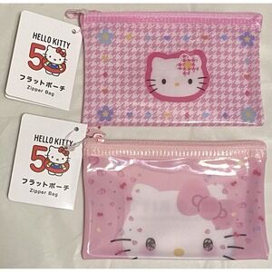 Daiso Japan Sanrio Pink Flat Pouch Set of 2 Hello Kitty 50th Anniversary